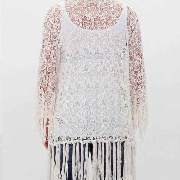 Gimmicks BKE long lace FRINGE kimono duster Large L - Picture 5 of 12